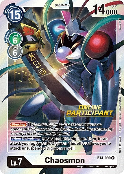 Image for Chaosmon - BT4-090 (2021 Championship Online Regional) [Online Participant] (BT4-090 R) (Great Legend) - Digimon Card Game