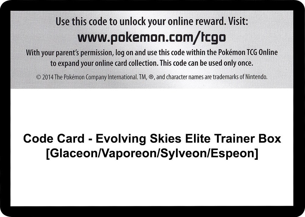 Image for Code Card - Evolving Skies Elite Trainer Box [Glaceon/Vaporeon/Sylveon/Espeon] (SWSH07: Evolving Skies) - Pokemon