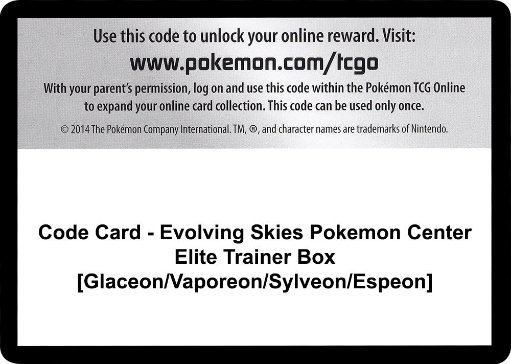 Image for Code Card - Evolving Skies Pokemon Center Elite Trainer Box [Glaceon/Vaporeon/Sylveon/Espeon] (SWSH07: Evolving Skies) - Pokemon