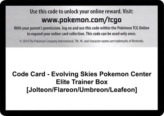 Image for Code Card - Evolving Skies Pokemon Center Elite Trainer Box [Jolteon/Flareon/Umbreon/Leafeon] (SWSH07: Evolving Skies) - Pokemon