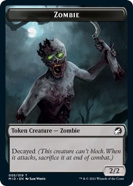 Image for Zombie (005) // Zombie (015) Double-Sided Token (5 // 15) (Innistrad: Midnight Hunt) - Magic: The Gathering