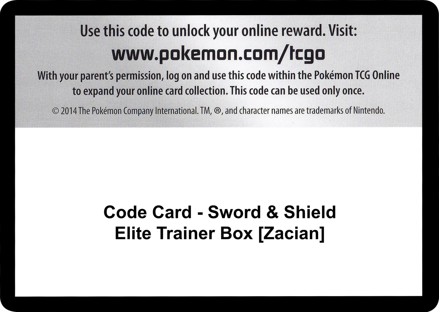 Image for Code Card - Sword & Shield Elite Trainer Box [Zacian] (SWSH01: Sword & Shield Base Set) - Pokemon