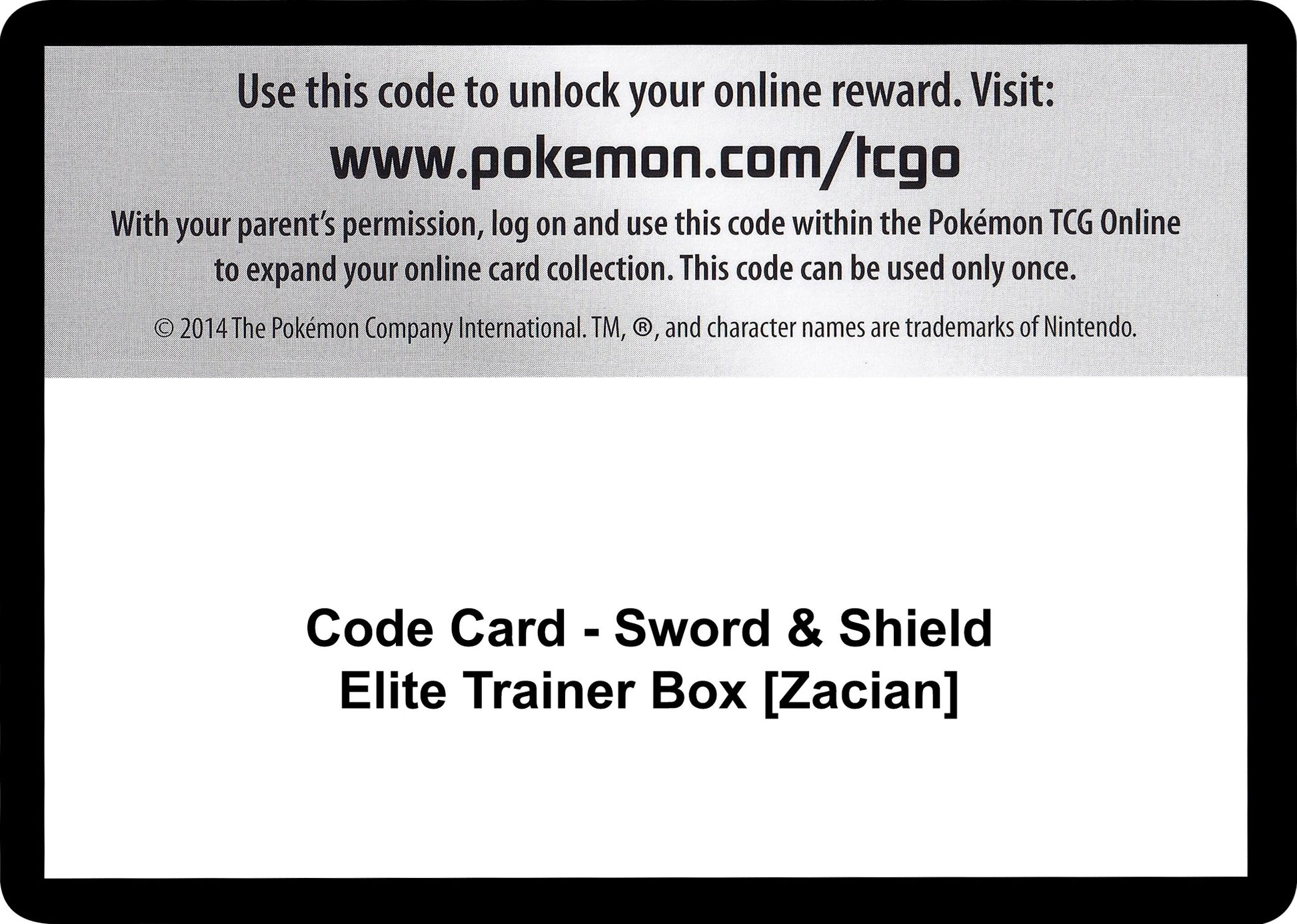 Image for Code Card - Sword & Shield Elite Trainer Box [Zacian] (SWSH01: Sword & Shield Base Set) - Pokemon
