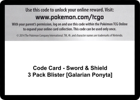 Image for Code Card - Sword & Shield 3 Pack Blister [Galarian Ponyta] (SWSH01: Sword & Shield Base Set) - Pokemon