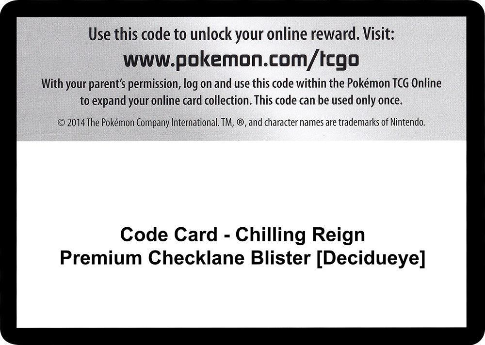Image for Code Card - Chilling Reign Premium Checklane Blister [Decidueye] (SWSH06: Chilling Reign) - Pokemon