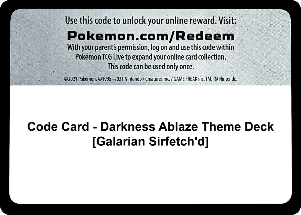 Image for Code Card - Darkness Ablaze Theme Deck [Galarian Sirfetch'd] (SWSH03: Darkness Ablaze) - Pokemon