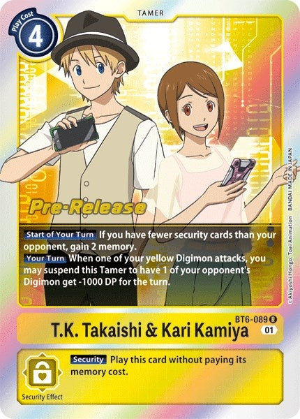 Image for T.K. Takaishi & Kari Kamiya (BT6-089 R) (Double Diamond Pre-Release Cards) - Digimon Card Game
