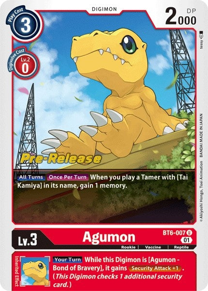 Image for Agumon (BT6-007 U) (Double Diamond Pre-Release Cards) - Digimon Card Game