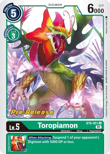 Image for Toropiamon (BT6-051 U) (Double Diamond Pre-Release Cards) - Digimon Card Game