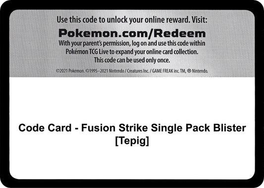 Image for Code Card - Fusion Strike Single Pack Blister [Tepig] (SWSH08: Fusion Strike) - Pokemon