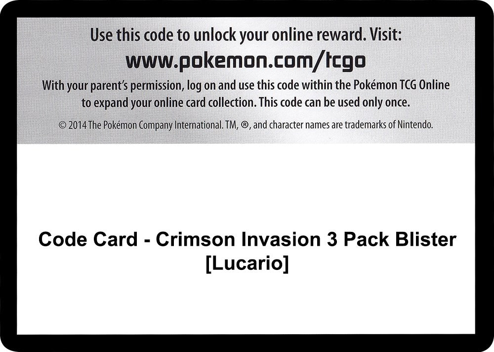 Image for Code Card - Crimson Invasion 3 Pack Blister [Lucario] (SM - Crimson Invasion) - Pokemon