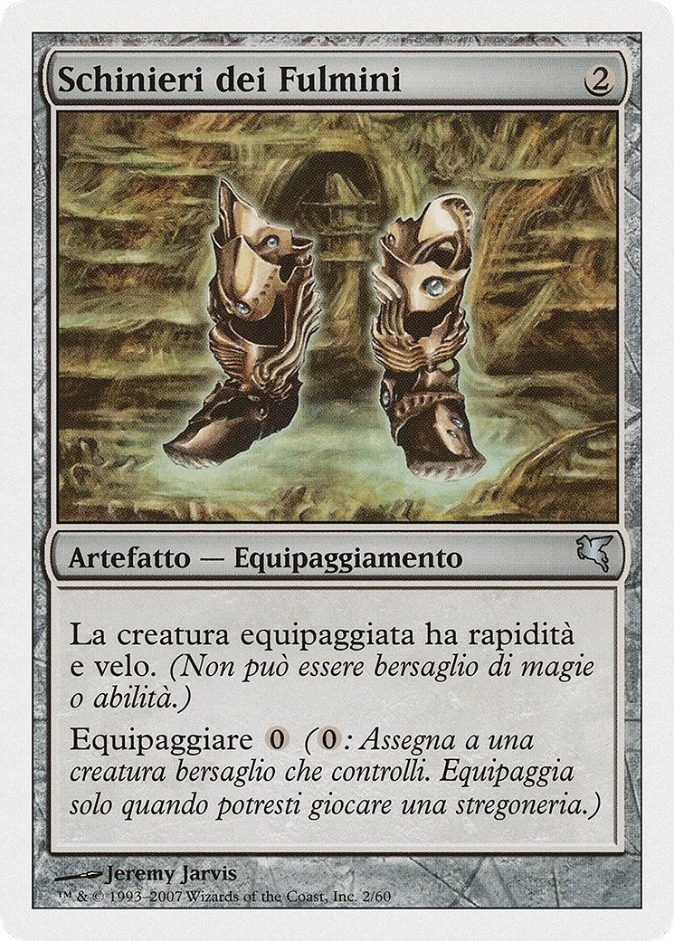 Image for Lightning Greaves (Italian) - "Schinieri dei Fulmini" (L2) (Magic Encyclopedia 2005 (Salvat/Hachette)) - Magic: The Gathering