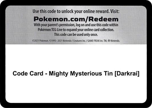 Image for Code Card - Mighty Mysterious Tin [Darkrai] (Miscellaneous Cards & Products) - Pokemon