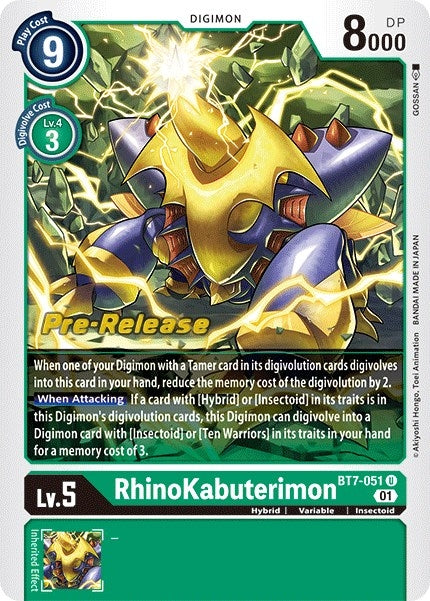Image for Rhinokabuterimon (BT7-051 U) (Next Adventure Pre-Release Cards) - Digimon Card Game