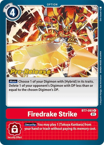 Image for Firedrake Strike (BT7-093 U) (Next Adventure Pre-Release Cards) - Digimon Card Game