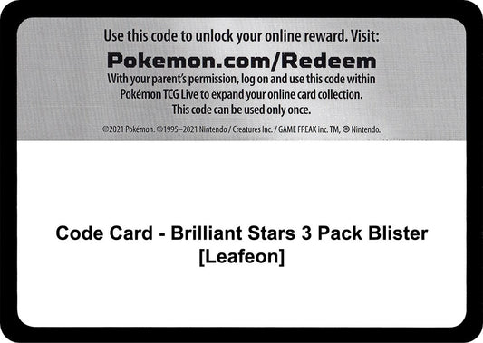 Image for Code Card - Brilliant Stars 3 Pack Blister [Leafeon] (SWSH09: Brilliant Stars) - Pokemon