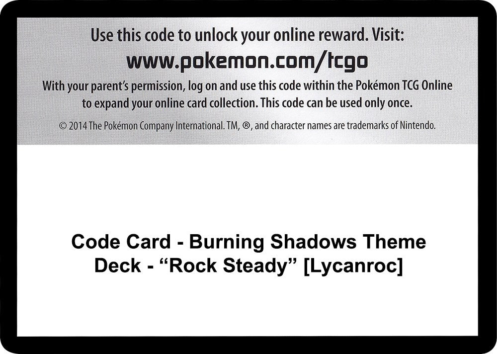 Image for Code Card - Burning Shadows Theme Deck - "Rock Steady" [Lycanroc] (SM - Burning Shadows) - Pokemon