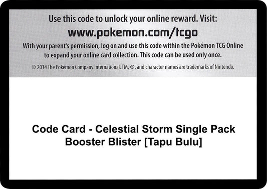 Image for Code Card - Celestial Storm Single Pack Booster Blister [Tapu Bulu] (SM - Celestial Storm) - Pokemon