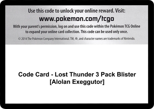 Image for Code Card - Lost Thunder 3 Pack Blister [Alolan Exeggutor] (SM - Lost Thunder) - Pokemon