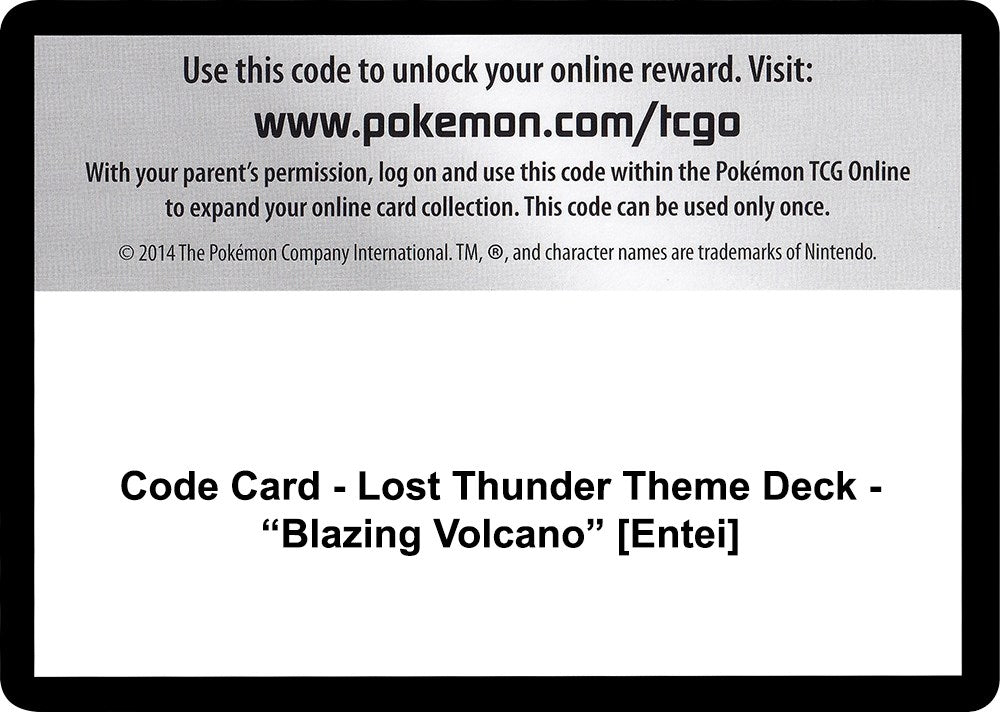 Image for Code Card - Lost Thunder Theme Deck - "Blazing Volcano" [Entei] (SM - Lost Thunder) - Pokemon