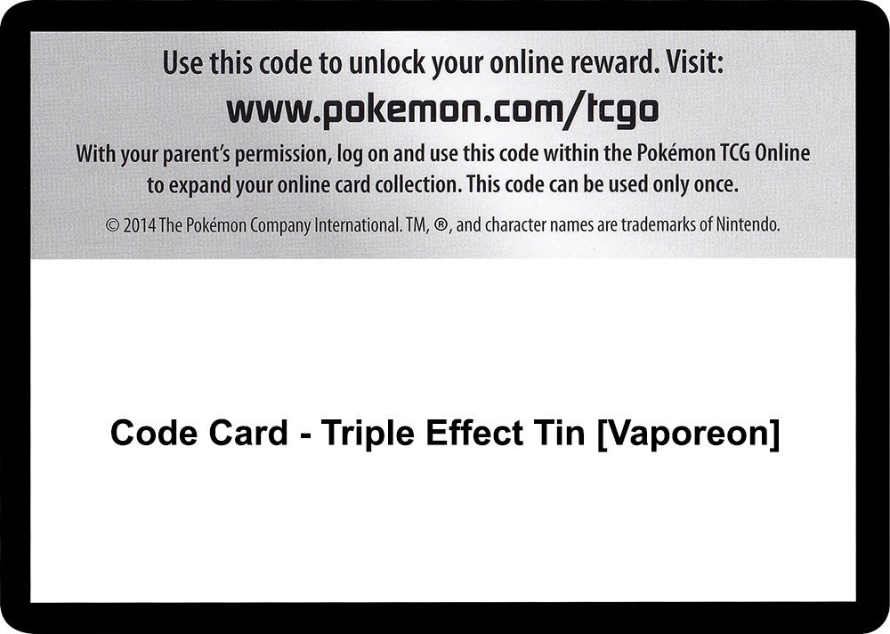 Image for Code Card - Triple Effect Tin [Vaporeon] (SM - Guardians Rising) - Pokemon