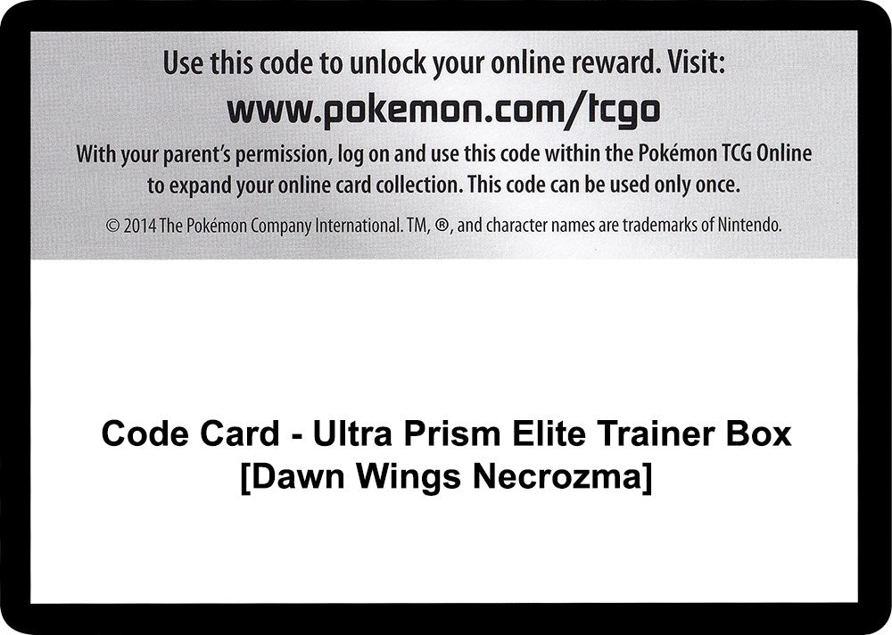 Image for Code Card - Ultra Prism Elite Trainer Box [Dawn Wings Necrozma] (SM - Ultra Prism) - Pokemon