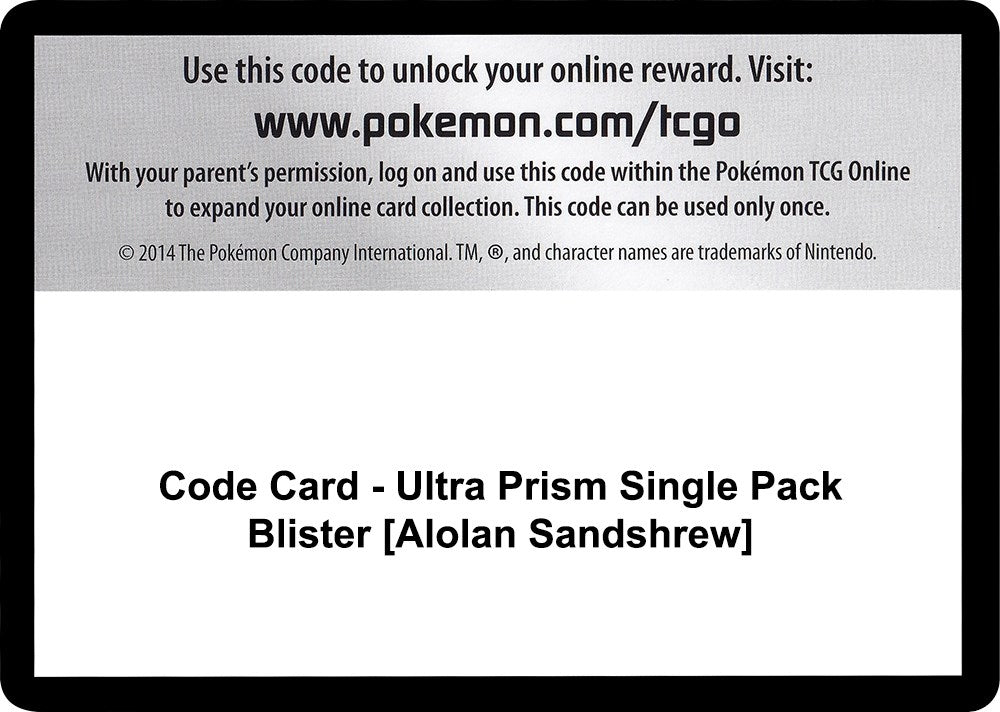 Image for Code Card - Ultra Prism Single Pack Blister [Alolan Sandshrew] (SM - Ultra Prism) - Pokemon