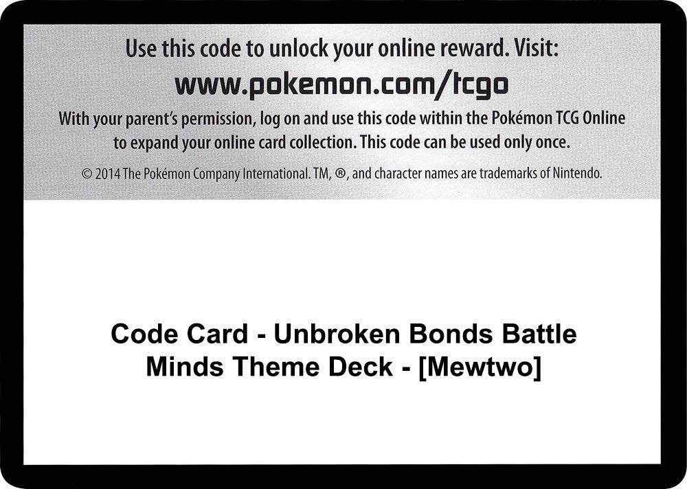 Image for Code Card - Unbroken Bonds Battle Minds Theme Deck - [Mewtwo] (SM - Unbroken Bonds) - Pokemon