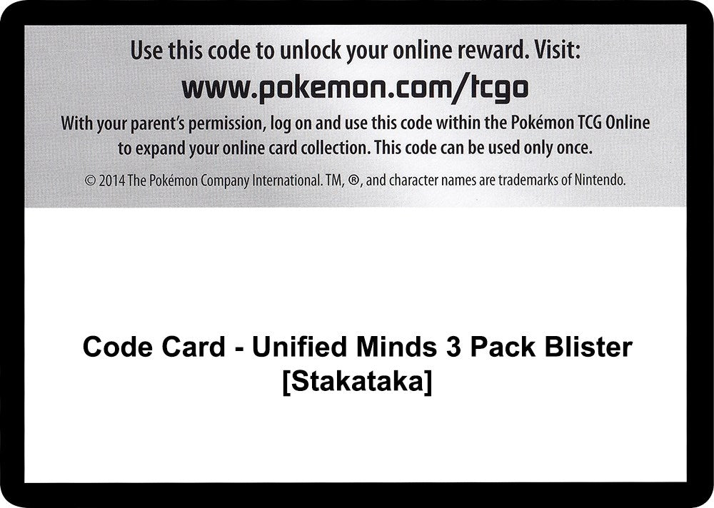 Image for Code Card - Unified Minds 3 Pack Blister [Stakataka] (SM - Unified Minds) - Pokemon