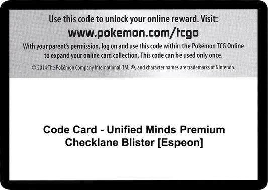 Image for Code Card - Unified Minds Premium Checklane Blister [Espeon] (SM - Unified Minds) - Pokemon