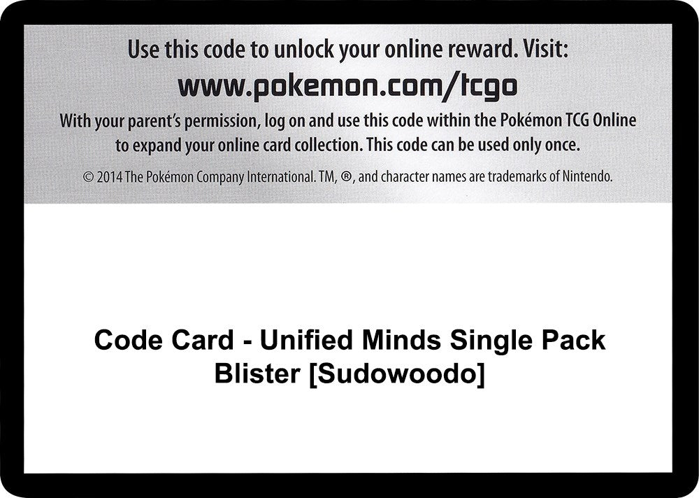 Image for Code Card - Unified Minds Single Pack Blister [Sudowoodo] (SM - Unified Minds) - Pokemon