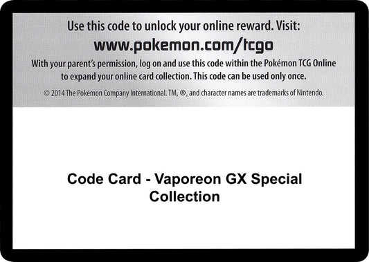 Image for Code Card - Vaporeon GX Special Collection (SM - Lost Thunder) - Pokemon