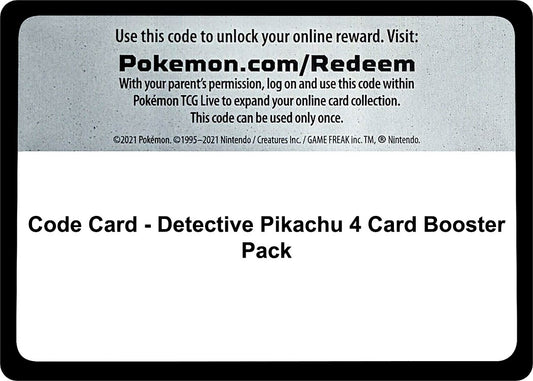 Image for Code Card - Detective Pikachu 4 Card Booster Pack (Detective Pikachu) - Pokemon