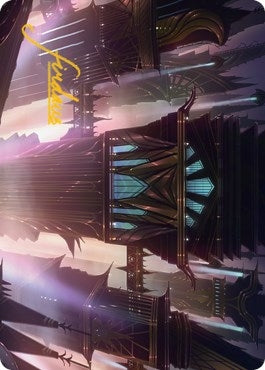 Image for Skybridge Towers Art Card (Gold-Stamped Signature) (37) (Art Series: Streets of New Capenna) - Magic: The Gathering