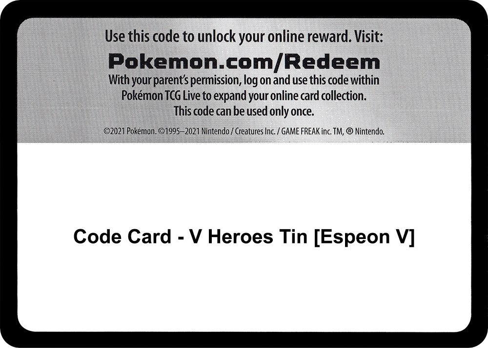 Image for Code Card - V Heroes Tin [Espeon V] (Miscellaneous Cards & Products) - Pokemon