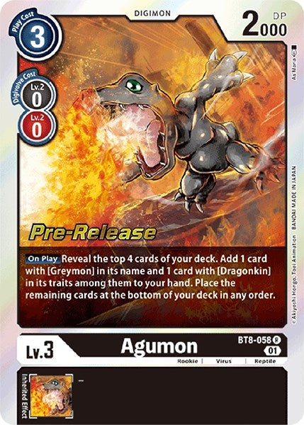 Image for Agumon (BT8-058 R) (New Awakening Pre-Release Cards) - Digimon Card Game