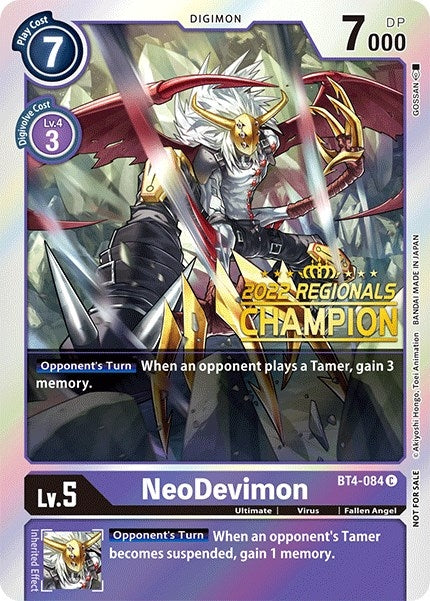 Image for NeoDevimon (2022 Championship Online Regional) [Online Champion] (BT4-084 C) (Great Legend) - Digimon Card Game