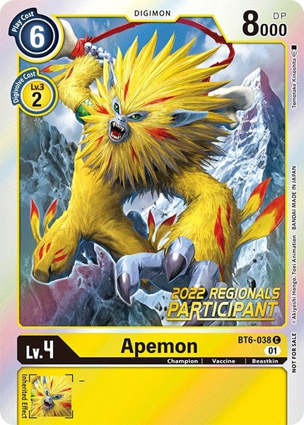 Image for Apemon (2022 Championship Online Regional) [Online Participant] (BT6-038 C) (Double Diamond) - Digimon Card Game