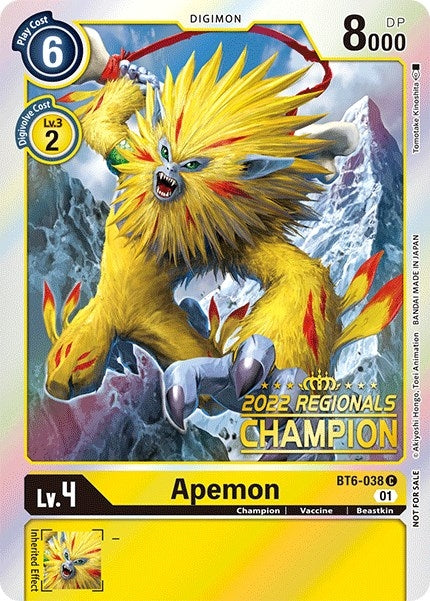 Image for Apemon (2022 Championship Online Regional) [Online Champion] (BT6-038 C) (Double Diamond) - Digimon Card Game