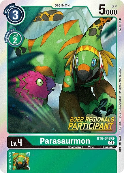 Image for Parasaurmon (2022 Championship Online Regional) [Online Participant] (BT6-048 C) (Double Diamond) - Digimon Card Game