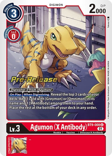 Image for Agumon (X Antibody) (BT9-008 U) (X Record Pre-Release Cards) - Digimon Card Game