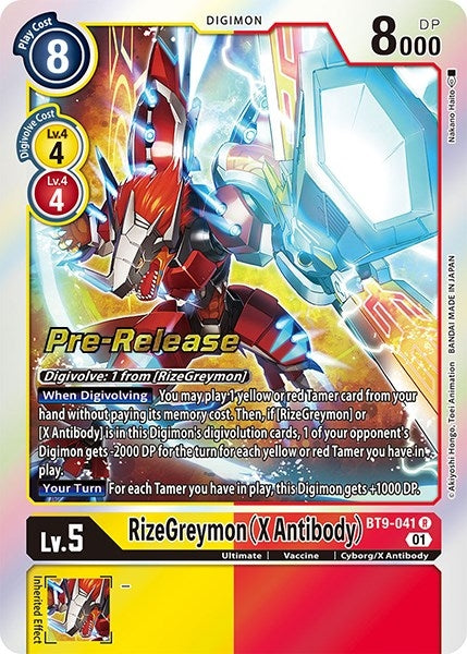 Image for RizeGreymon (X Antibody) (BT9-041 R) (X Record Pre-Release Cards) - Digimon Card Game