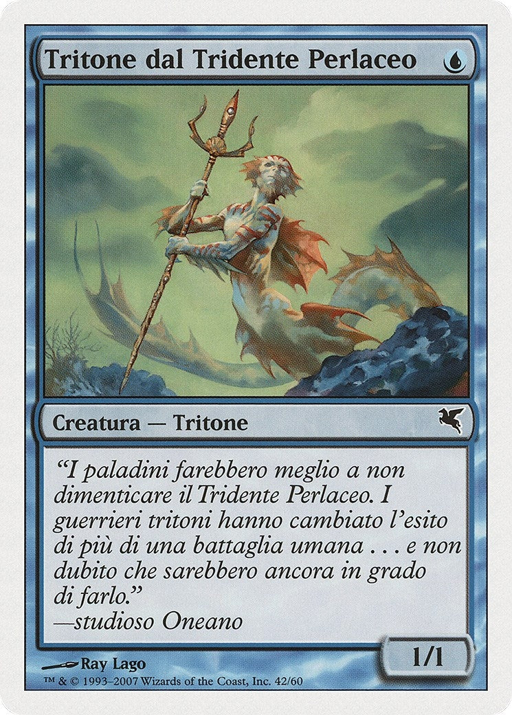Image for Merfolk of the Pearl Trident (Italian) - "Tritone dal Tridente Perlaceo" (E42) (Magic Encyclopedia 2005 (Salvat/Hachette)) - Magic: The Gathering