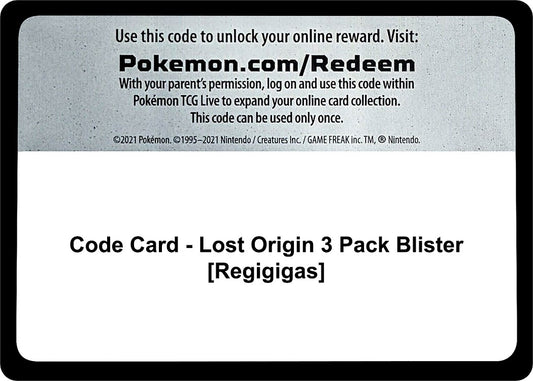 Image for Code Card - Lost Origin 3 Pack Blister [Regigigas] (SWSH11: Lost Origin) - Pokemon