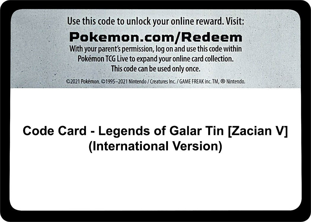 Image for Code Card - Legends of Galar Tin [Zacian V] (International Version) (SWSH02: Rebel Clash) - Pokemon