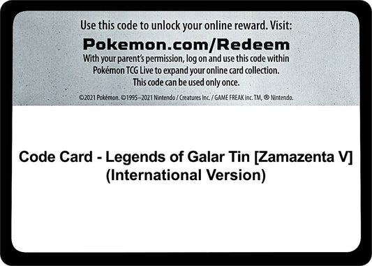 Image for Code Card - Legends of Galar Tin [Zamazenta V] (International Version) (SWSH02: Rebel Clash) - Pokemon