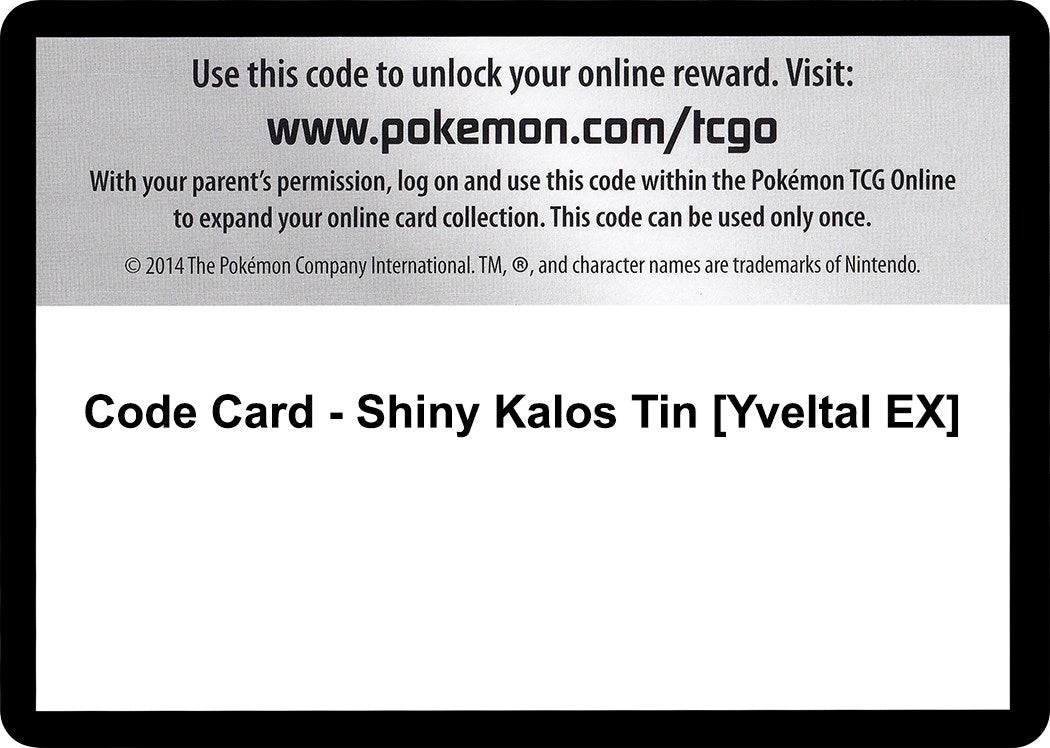 Image for Code Card - Shiny Kalos Tin [Yveltal EX] (XY - Fates Collide) - Pokemon