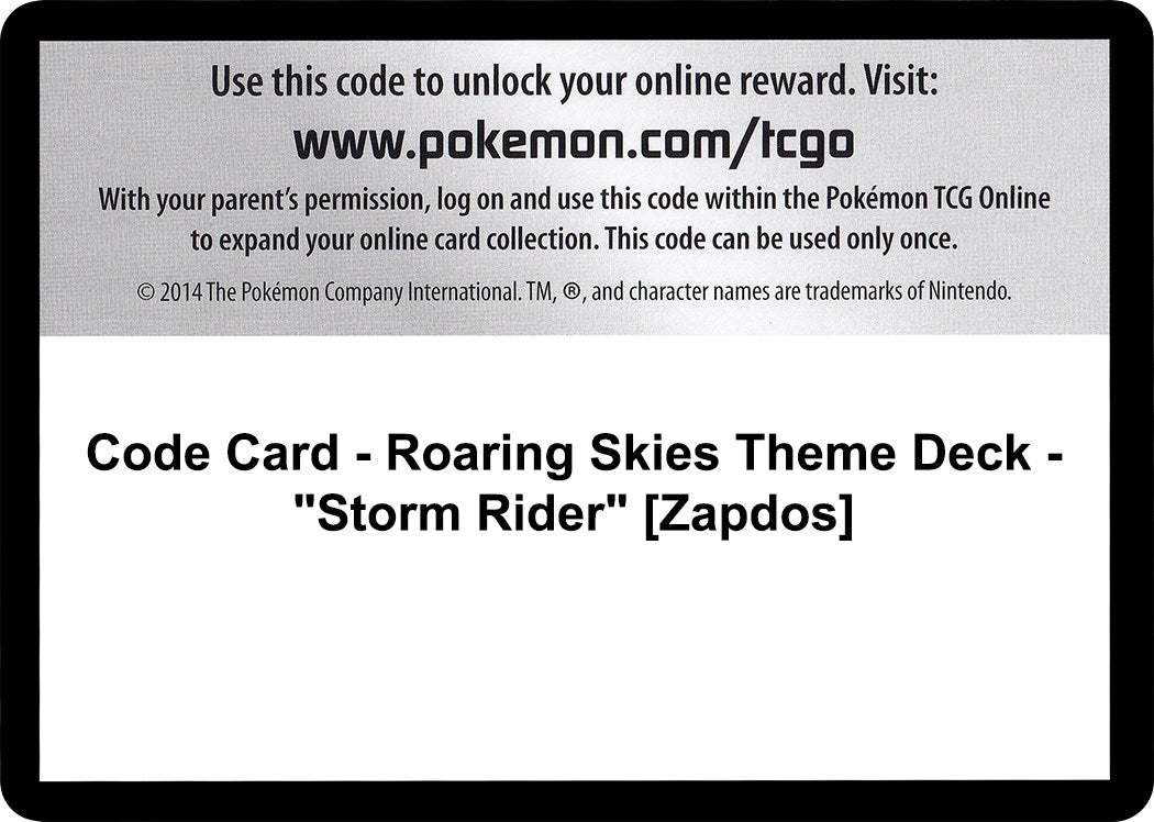Image for Code Card - Roaring Skies Theme Deck - "Storm Rider" [Zapdos] (XY - Roaring Skies) - Pokemon