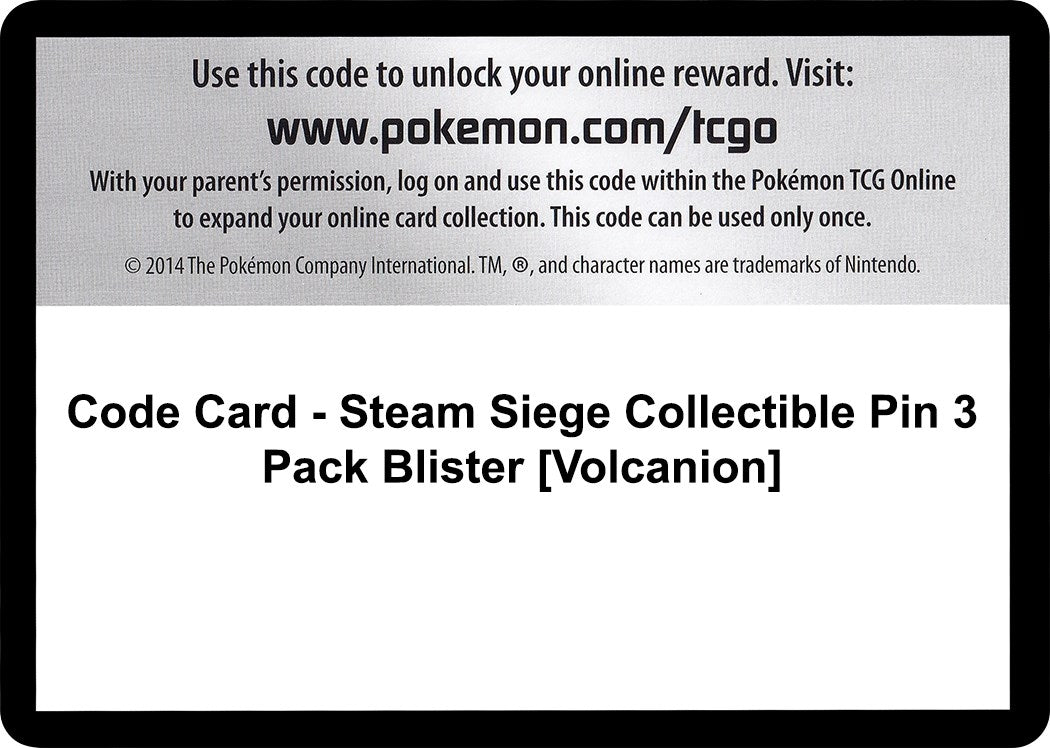 Image for Code Card - Steam Siege Collectible Pin 3 Pack Blister [Volcanion] (XY - Steam Siege) - Pokemon