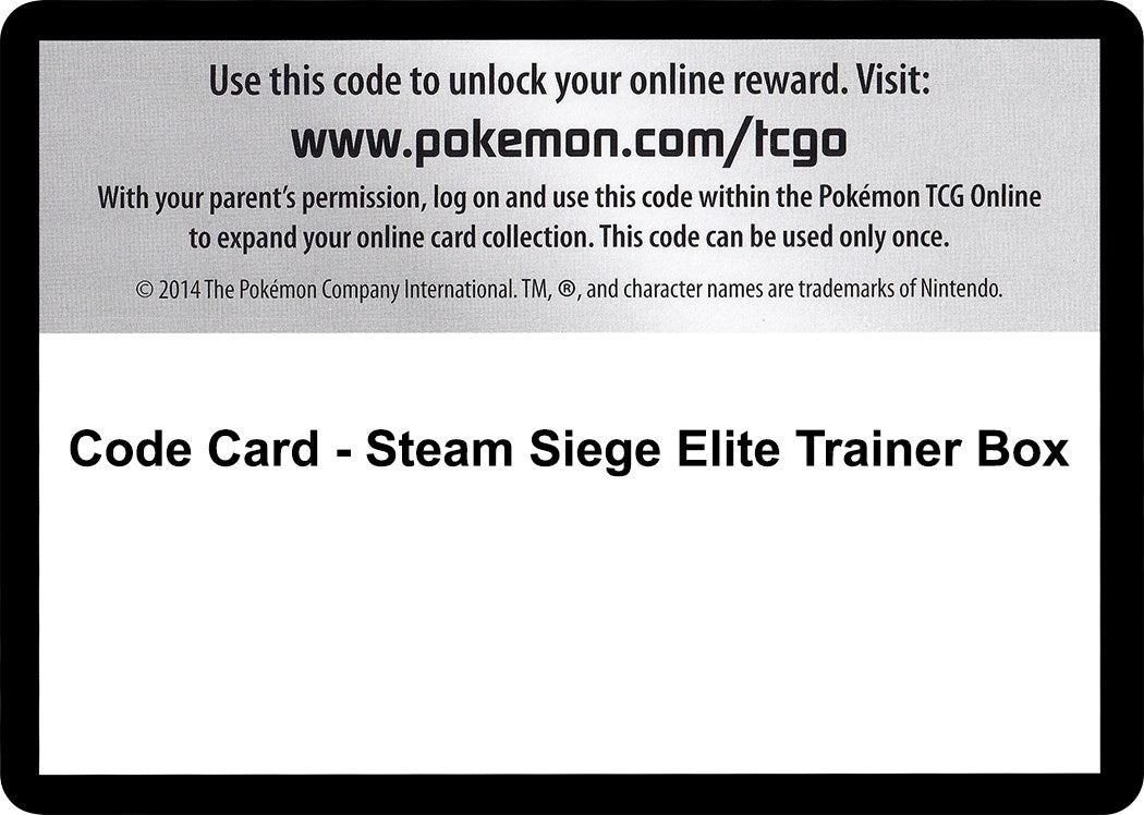 Image for Code Card - Steam Siege Elite Trainer Box (XY - Steam Siege) - Pokemon